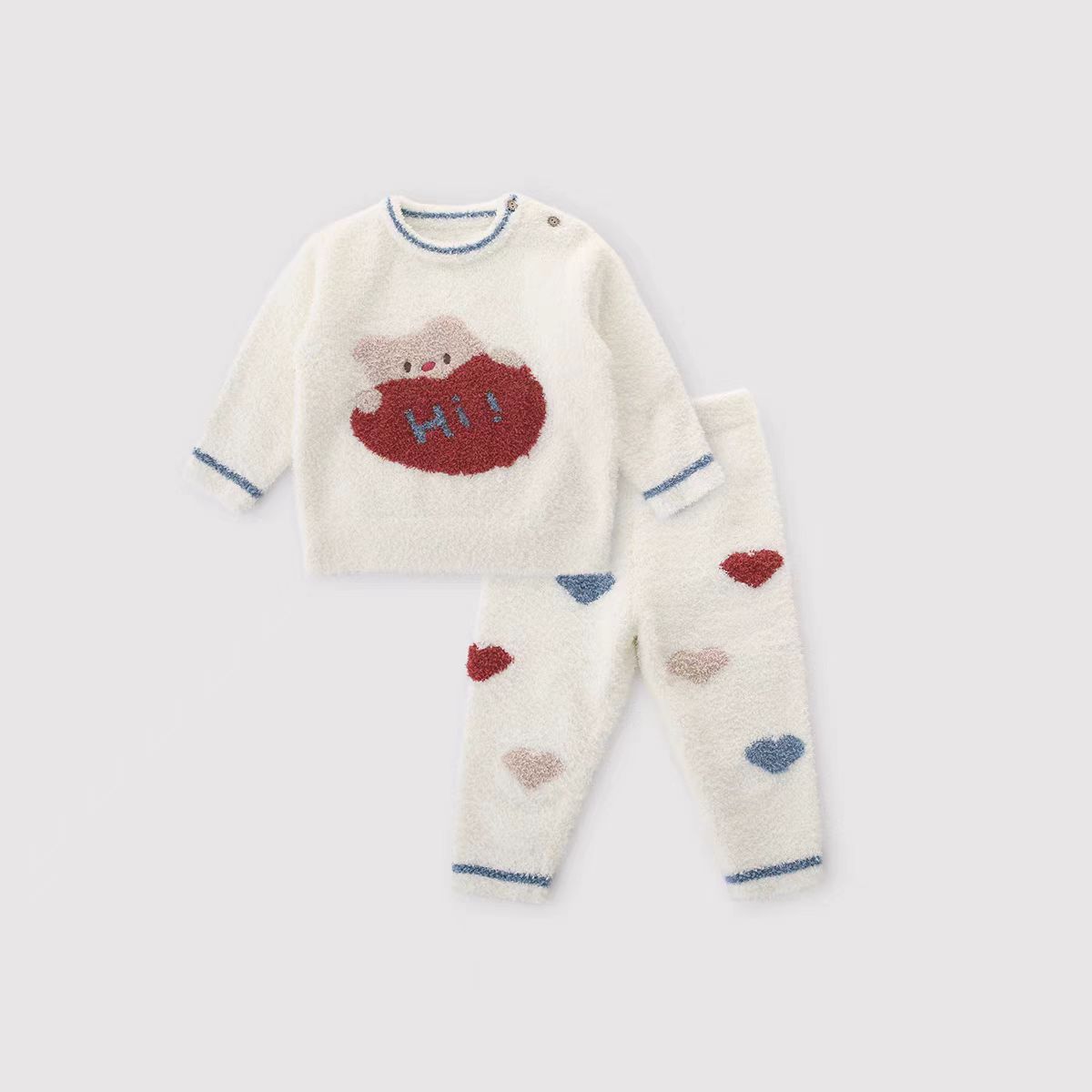 [half velvet] baby girl pajamas suit winter warm home clothes can be worn outside the knitted cartoon suit