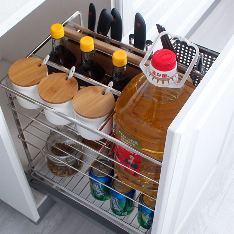 Basket kitchen cabinet seasoning basket stainless steel built-in drawer type multi-function knife storage seasoning basket