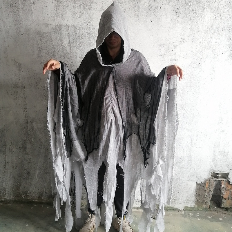 Halloween Cloak Hooded Cloak cosplay Adult Zombie Clothing Skull Tattered Cloak Props Horror Ghost