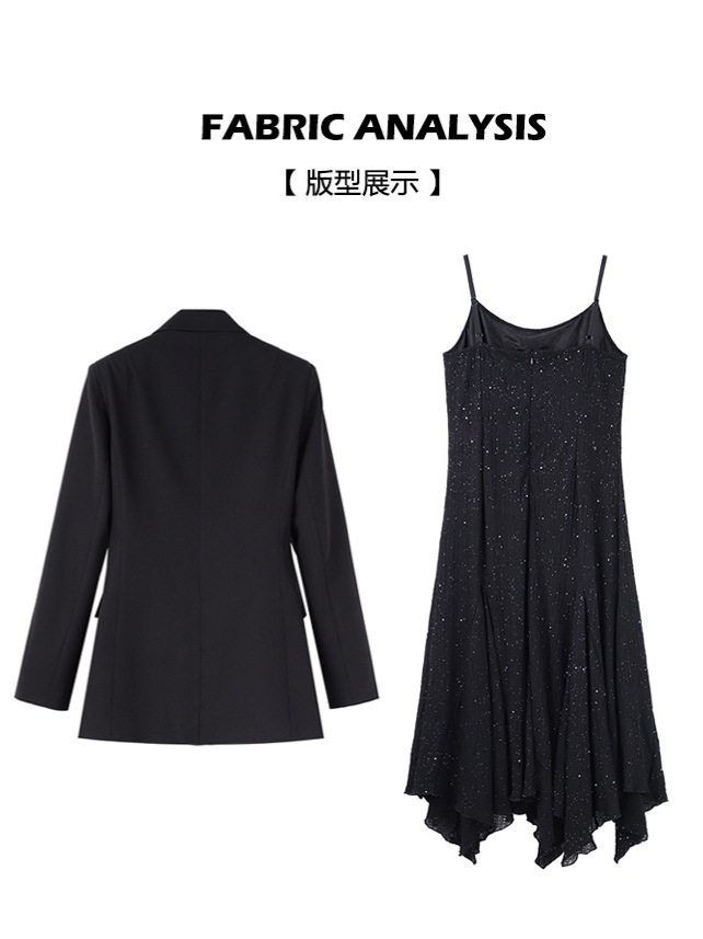 [in stock] plus size women's spring and autumn slightly fat mm suit small suit jacket drilling suspender skirt two-piece 6088