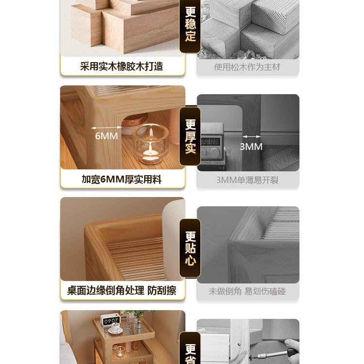 Solid Wood Bedside Table Simple Modern Small Home Bedroom Side Table Creative 2025 New Bedside Table Extremely Narrow Kidsren