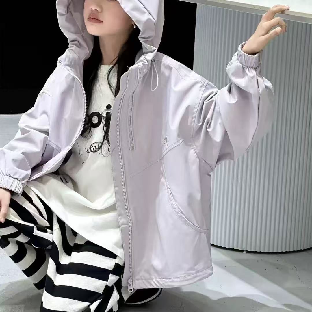 Girls' Hooded Jacket Jacket Spring and Autumn 2025 New Style Western Style Jacket Large Children's Zipper Shirt Top