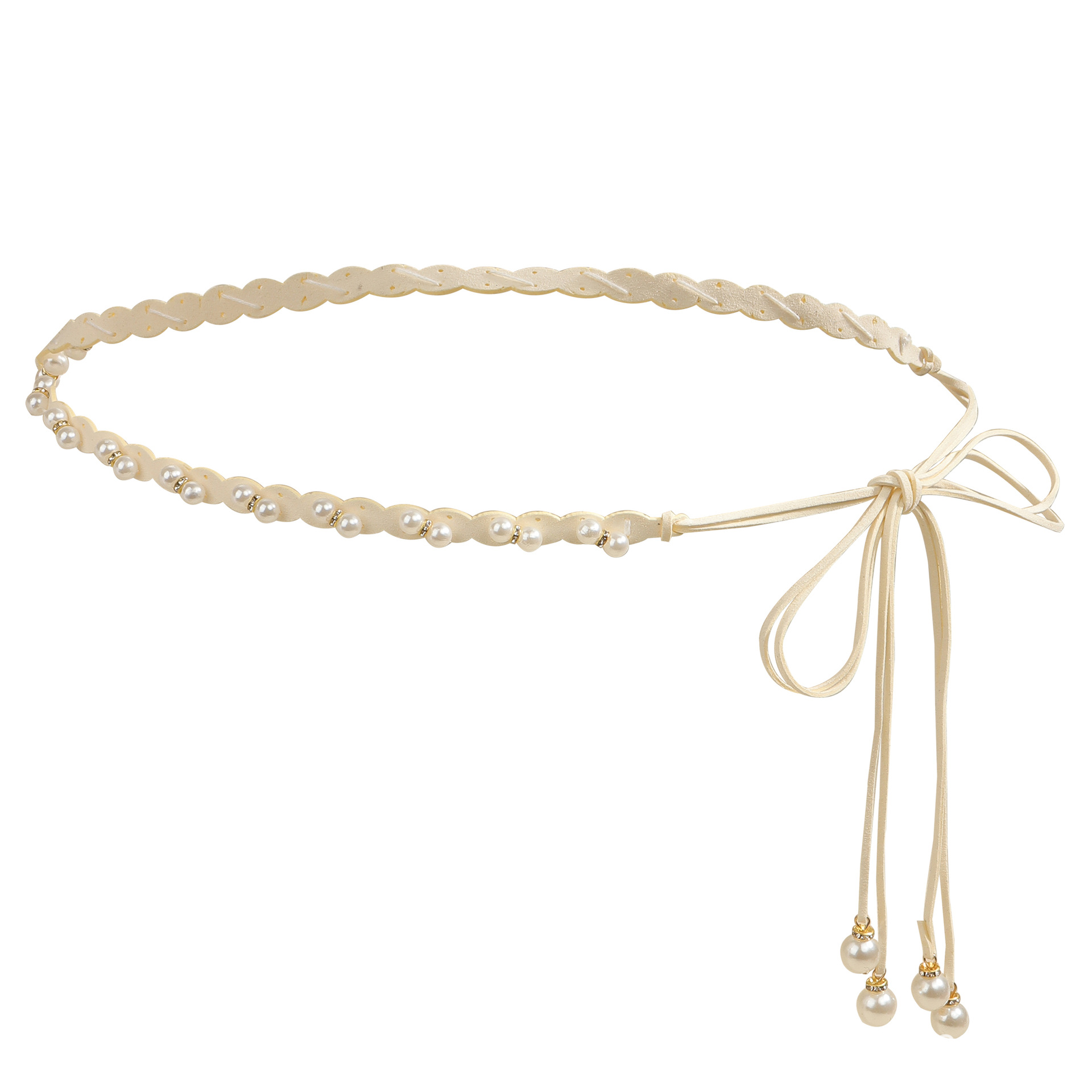 New Fashion Trend Pearl Braided Black and White Elegant Temperament Matching Skirt Women's Knotted Waist Chain