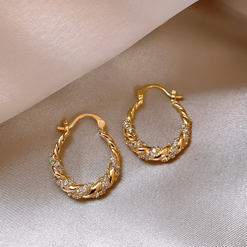 Simple Versatile Fashion Elegant Zircon Twist Ear Buckle Personality Exquisite Celebrity Style Niche Design Autumn and Winter Earrings