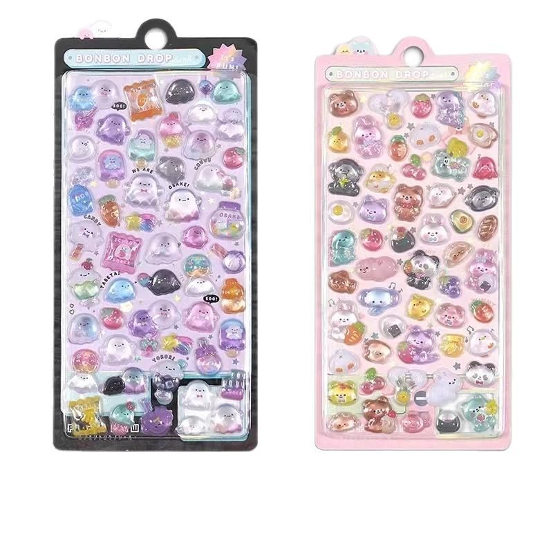 Japanese cartoon embossed fun stickers crystal diamond children's decorative stickers 3D stickers cute three-dimensional wholesale stickers