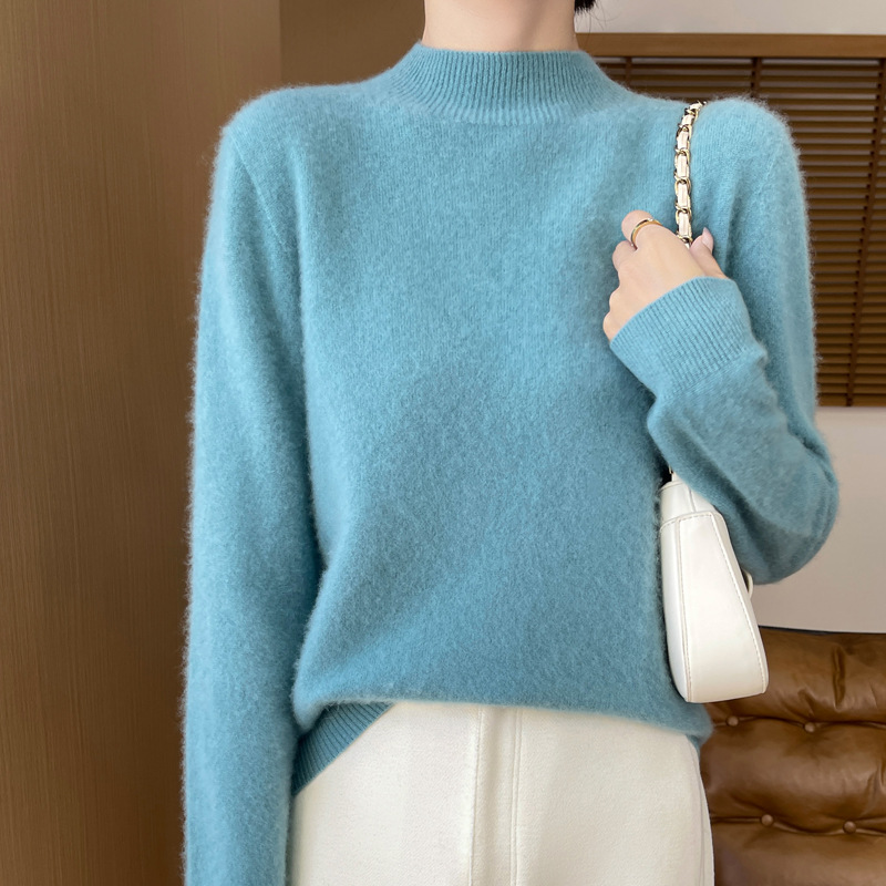 First-Line Ready-To-Wear Wholesale Skin-Friendly 100% Wool Seamless Autumn and Winter New Women's Half-Turtleneck Cashmere Sweater in Stock