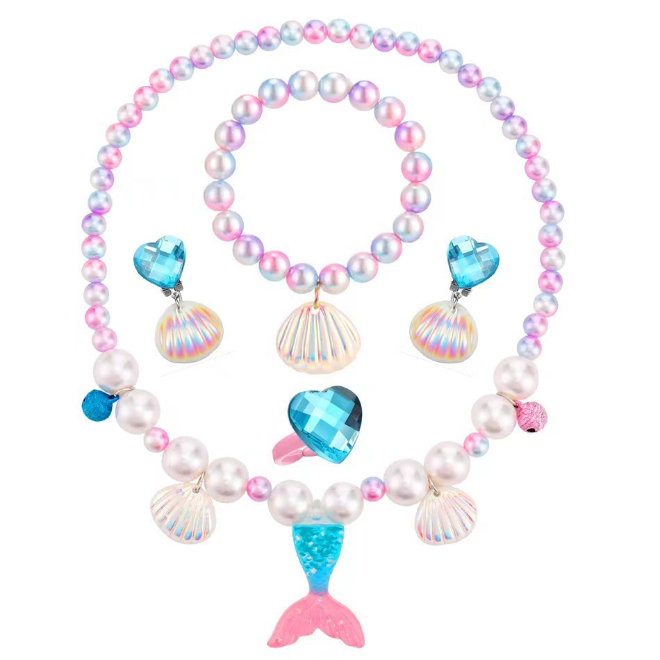 Amazon Hot Sale Children Pearl Necklace Bracelet Set Mermaid Necklace Girl Baby Accessories Wholesale