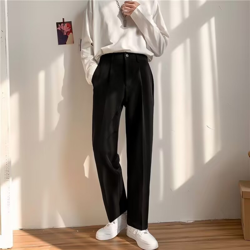 Spring and Summer simple straight casual pants draping mop suit pants men's loose Korean style drop-down suit pants wide leg casual pants