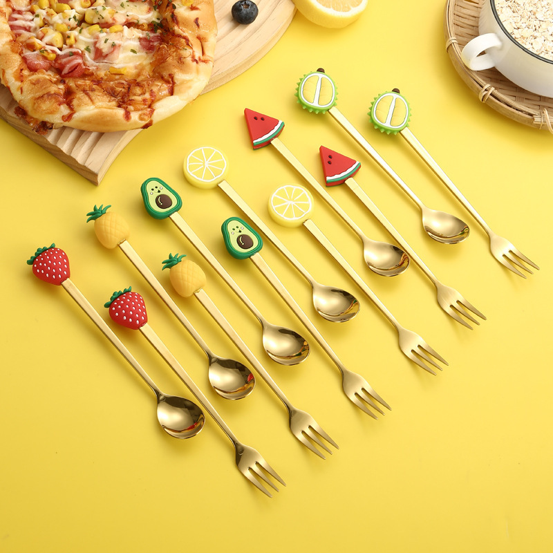 304 stainless steel cartoon tableware spoon Fork wholesale creative cute coffee mixing spoon fruit fork high color value gift