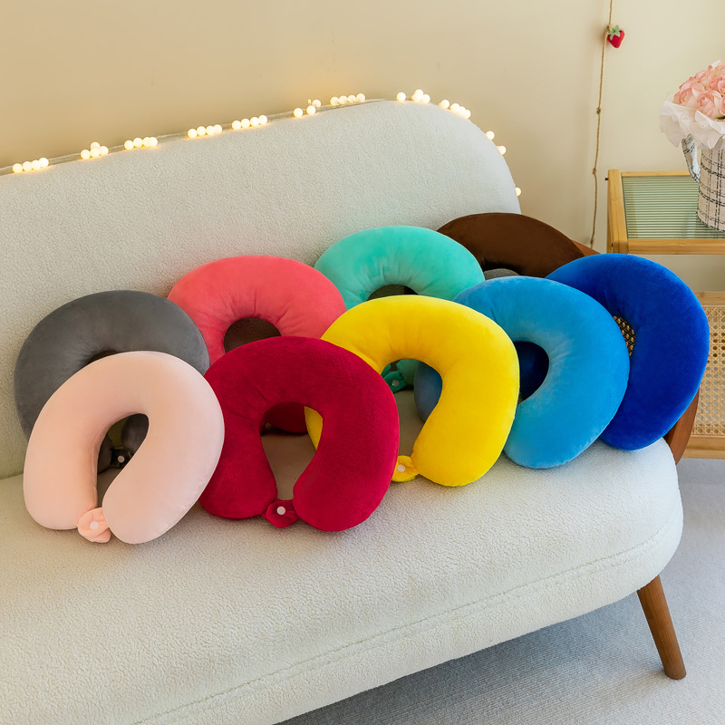 Factory Direct solid color buckle U-shaped pillow travel neck pillow U-shaped pillow head neck pillow company gift printable logo
