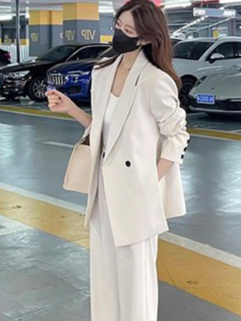 [in stock] plus size women's spring and autumn new slightly fat mm suit suit narrow wide leg pants two-piece 239