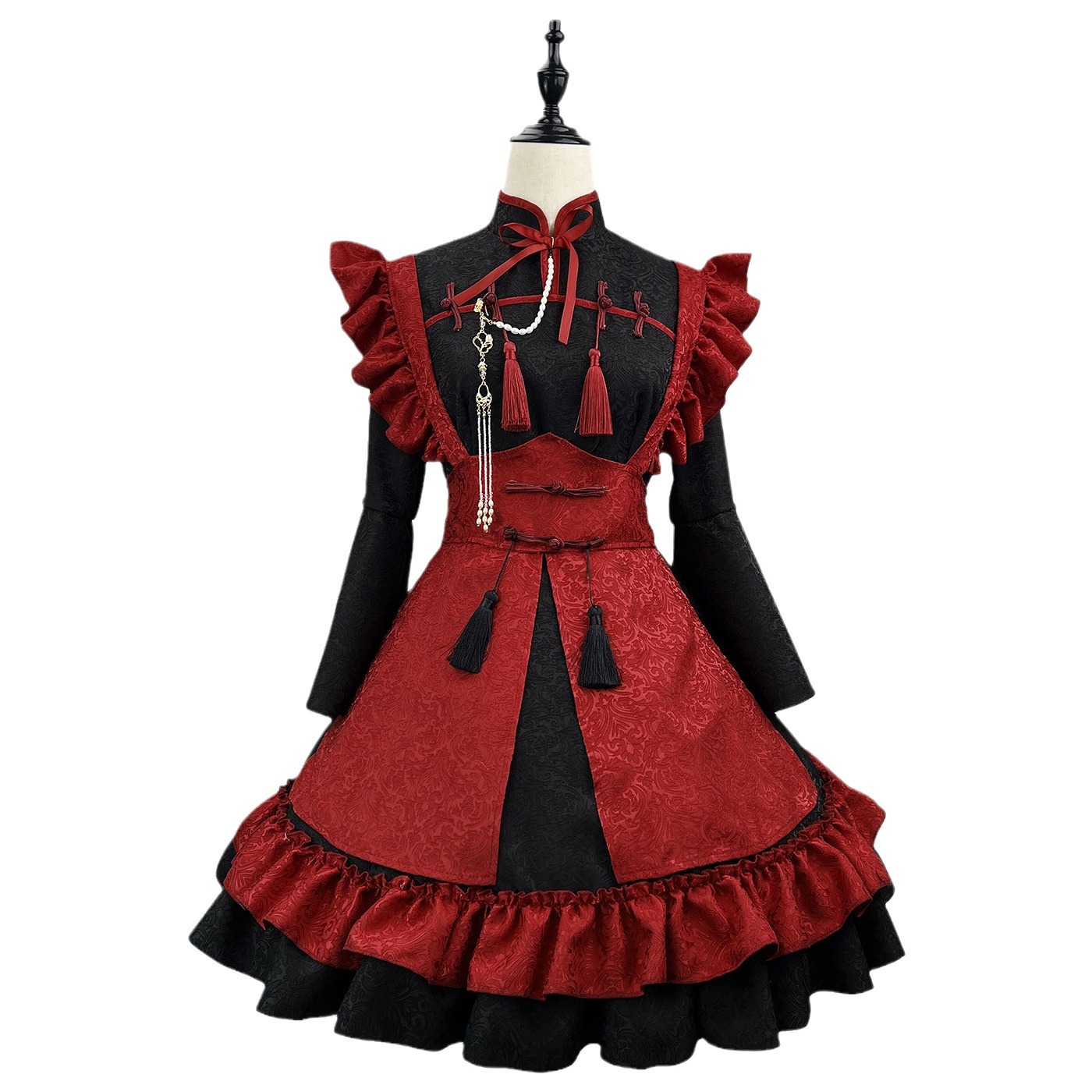 Original New Chinese Style Embossed Jacquard Lolita Dress Maid Outfit Cosplay Maid Uniform Large Size