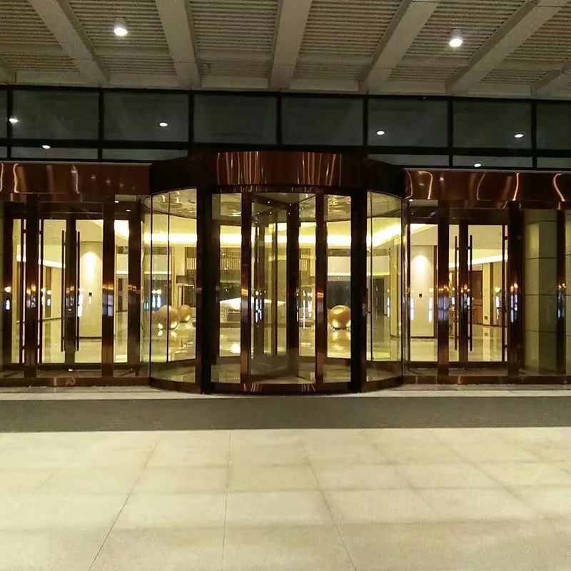 Automatic Sensor Rotary Door, Two-Wing Smart Glass Rotary Door, Stainless Steel Business Building Hotel Rotary Door