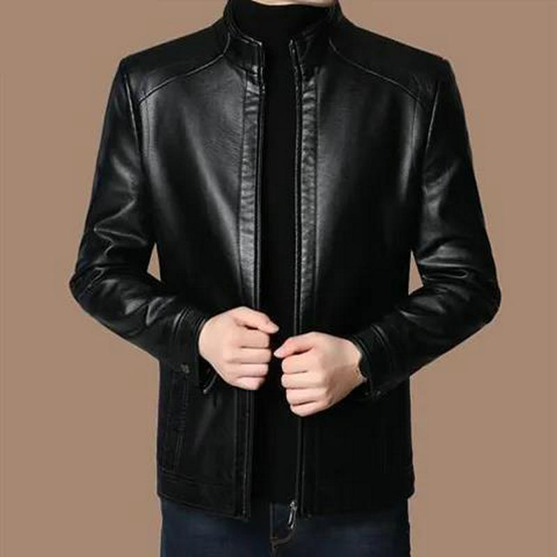 Cross-border Thin Haining Leather Men's 2024 New Winter Middle-aged and Elderly Dad's Puleather Jacket Top Coat