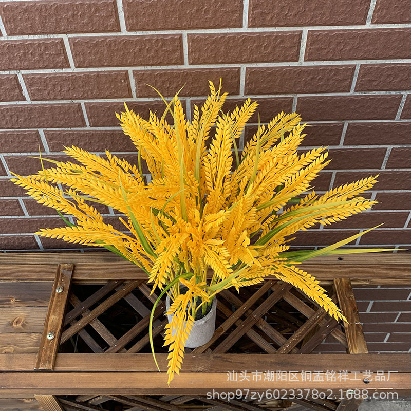 Simulated Golden Rice Photography Props Store Furnishings 5-Pronged Rice Plastic Yellow Wheat Ear Bunch Decorative Rice Ears