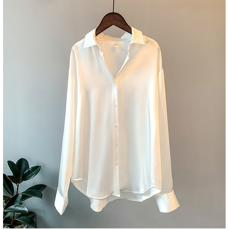 Long-Sleeved Satin Shirt Women's Design Niche 2025 Spring and Summer Sun Protection Versatile Draped Retro Hong Kong Style Shirt Top