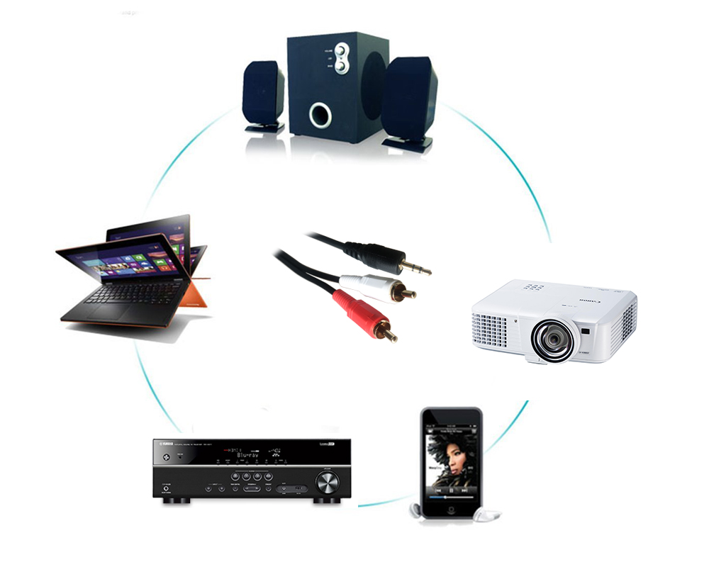 10m 15m 1/2 Audio Cable for Mobile Phone, Computer, Projector to Amplifier Speaker 3.5mm to Red and White Lotus